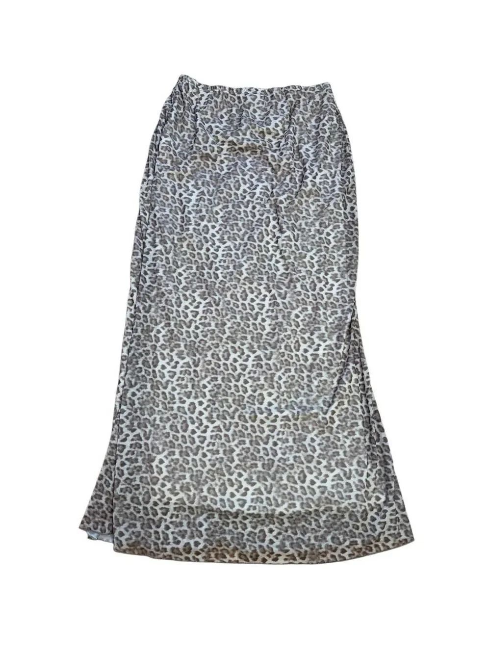 See You Monday Light Leopard Print MIDI Skirt XL